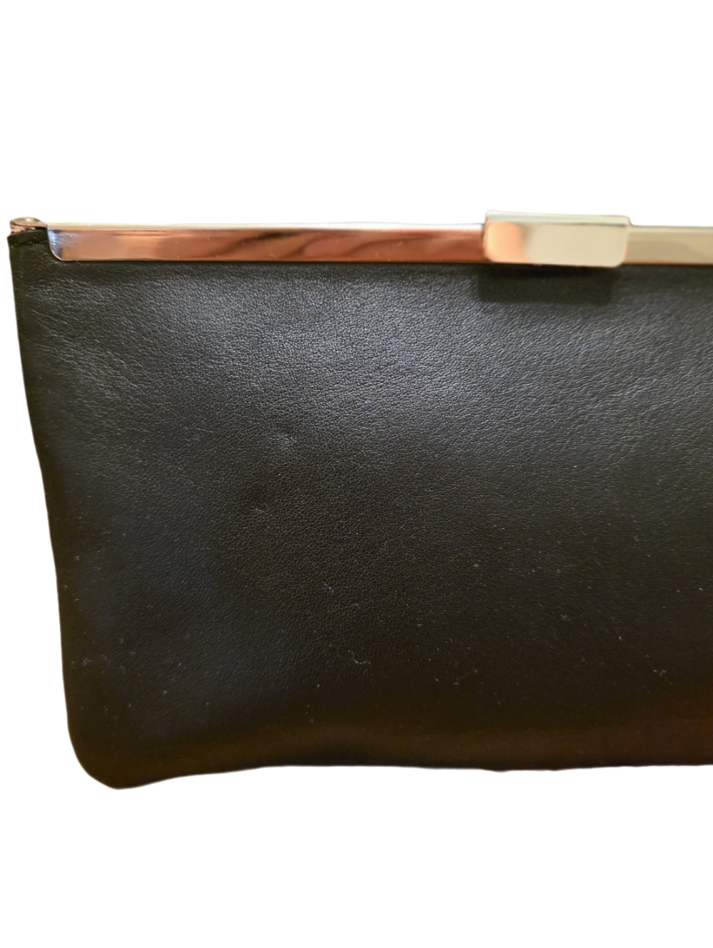 J. Crew Vintage Style Black Leather Clutch with Gold Bar Frame - Picture 4 of 17